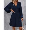 imageSOLY HUX Womens Elegant Dress V Neck Long Sleeve High Waist Swing Prom Cocktail Short DressesDark Blue