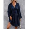 imageSOLY HUX Womens Elegant Dress V Neck Long Sleeve High Waist Swing Prom Cocktail Short DressesDark Blue