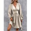 imageSOLY HUX Womens Elegant Dress V Neck Long Sleeve High Waist Swing Prom Cocktail Short DressesPure Apricot