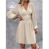 imageSOLY HUX Womens Elegant Dress V Neck Long Sleeve High Waist Swing Prom Cocktail Short DressesPure Apricot