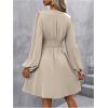 imageSOLY HUX Womens Elegant Dress V Neck Long Sleeve High Waist Swing Prom Cocktail Short DressesPure Apricot