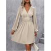 imageSOLY HUX Womens Elegant Dress V Neck Long Sleeve High Waist Swing Prom Cocktail Short DressesPure Apricot