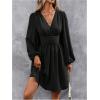 imageSOLY HUX Womens Elegant Dress V Neck Long Sleeve High Waist Swing Prom Cocktail Short DressesPure Black