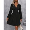 imageSOLY HUX Womens Elegant Dress V Neck Long Sleeve High Waist Swing Prom Cocktail Short DressesPure Black