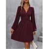 imageSOLY HUX Womens Elegant Dress V Neck Long Sleeve High Waist Swing Prom Cocktail Short DressesRed Violet