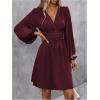 imageSOLY HUX Womens Elegant Dress V Neck Long Sleeve High Waist Swing Prom Cocktail Short DressesRed Violet