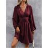 imageSOLY HUX Womens Elegant Dress V Neck Long Sleeve High Waist Swing Prom Cocktail Short DressesRed Violet