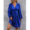 imageSOLY HUX Womens Elegant Dress V Neck Long Sleeve High Waist Swing Prom Cocktail Short DressesRoyal Blue