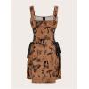 imageSOLY HUX Womens Gothic Zipper Bodycon Mini Dress Skull Print Tie Up Sleeveless Mini DressesBrown Graphic