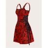 imageSOLY HUX Womens Gothic Zipper Bodycon Mini Dress Skull Print Tie Up Sleeveless Mini DressesRed Graphic