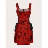 imageSOLY HUX Womens Gothic Zipper Bodycon Mini Dress Skull Print Tie Up Sleeveless Mini DressesRed Graphic
