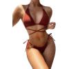 imageSOLY HUX Womens Halter Triangle Tie Side Bikini 2 Piece Swimsuits Rust Brown S