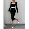 imageSOLY HUX Womens Midi Dress Color Block Square Neck Long Sleeve Bodycon DressesBlack and White