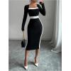 imageSOLY HUX Womens Midi Dress Color Block Square Neck Long Sleeve Bodycon DressesBlack and White
