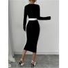 imageSOLY HUX Womens Midi Dress Color Block Square Neck Long Sleeve Bodycon DressesBlack and White