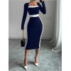imageSOLY HUX Womens Midi Dress Color Block Square Neck Long Sleeve Bodycon DressesDark Blue and White