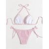 imageSOLY HUX Womens Plaid Gingham Bikini Sets Halter String Triangle Tie Side Bathing Suit Two Piece SwimsuitPink Plaid