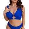 imageSOLY HUX Womens Plus Size Bikini Tops Heart Ring Swimsuit Cut Out Bathing Suit Tops V Neck BeachwearPlain Royal Blue