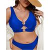 imageSOLY HUX Womens Plus Size Bikini Tops Heart Ring Swimsuit Cut Out Bathing Suit Tops V Neck BeachwearPlain Royal Blue