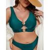 imageSOLY HUX Womens Plus Size Bikini Tops Heart Ring Swimsuit Cut Out Bathing Suit Tops V Neck BeachwearPlain Teal Blue