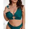 imageSOLY HUX Womens Plus Size Bikini Tops Heart Ring Swimsuit Cut Out Bathing Suit Tops V Neck BeachwearPlain Teal Blue