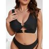 imageSOLY HUX Womens Plus Size Bikini Tops Heart Ring Swimsuit Cut Out Bathing Suit Tops V Neck BeachwearSolid Black