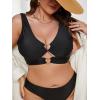 imageSOLY HUX Womens Plus Size Bikini Tops Heart Ring Swimsuit Cut Out Bathing Suit Tops V Neck BeachwearSolid Black