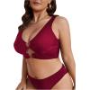 imageSOLY HUX Womens Plus Size Bikini Tops Heart Ring Swimsuit Cut Out Bathing Suit Tops V Neck BeachwearSolid Burgundy