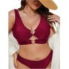 imageSOLY HUX Womens Plus Size Bikini Tops Heart Ring Swimsuit Cut Out Bathing Suit Tops V Neck BeachwearSolid Burgundy