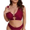 imageSOLY HUX Womens Plus Size Bikini Tops Heart Ring Swimsuit Cut Out Bathing Suit Tops V Neck BeachwearSolid Burgundy