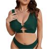 imageSOLY HUX Womens Plus Size Bikini Tops Heart Ring Swimsuit Cut Out Bathing Suit Tops V Neck BeachwearSolid Dark Green