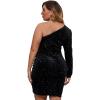 imageSOLY HUX Womens Plus Size One Shoulder Sexy Bodycon Formal Dress Long Sleeve Ruched Wrap Velvet Party DressBlack