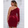 imageSOLY HUX Womens Plus Size One Shoulder Sexy Bodycon Formal Dress Long Sleeve Ruched Wrap Velvet Party DressBurgundy