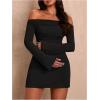 imageSOLY HUX Womens Ruched Off The Shoulder Bodycon Mini Dress Long Sleeve Party DressesPure Black