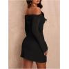 imageSOLY HUX Womens Ruched Off The Shoulder Bodycon Mini Dress Long Sleeve Party DressesPure Black