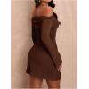 imageSOLY HUX Womens Ruched Off The Shoulder Bodycon Mini Dress Long Sleeve Party DressesPure Coffee Brown