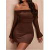 imageSOLY HUX Womens Ruched Off The Shoulder Bodycon Mini Dress Long Sleeve Party DressesPure Coffee Brown