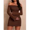 imageSOLY HUX Womens Ruched Off The Shoulder Bodycon Mini Dress Long Sleeve Party DressesPure Coffee Brown