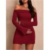 imageSOLY HUX Womens Ruched Off The Shoulder Bodycon Mini Dress Long Sleeve Party DressesSolid Burgundy