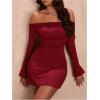 imageSOLY HUX Womens Ruched Off The Shoulder Bodycon Mini Dress Long Sleeve Party DressesSolid Burgundy