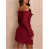 imageSOLY HUX Womens Ruched Off The Shoulder Bodycon Mini Dress Long Sleeve Party DressesSolid Burgundy