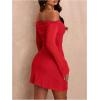 imageSOLY HUX Womens Ruched Off The Shoulder Bodycon Mini Dress Long Sleeve Party DressesSolid Red