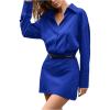 imageSOLY HUX Womens Button Down Belted Bodycon Dress Long Sleeve Blazer Dress Elegant Business Mini DressesPure Blue