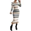 imageSOLY HUX Womens Colorblock Striped Bodycon Knitted Sweater Dress Ruffle Long Sleeve Midi DressBronze Striped