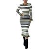 imageSOLY HUX Womens Colorblock Striped Bodycon Knitted Sweater Dress Ruffle Long Sleeve Midi DressGreen Striped
