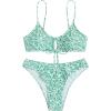 imageSOLY HUX Womens Floral Print Tie Front Bikini Bathing Suit 2 Piece SwimsuitsGreen Ditsy Floral