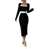 imageSOLY HUX Womens Midi Dress Color Block Square Neck Long Sleeve Bodycon DressesBlack and White