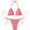 imageSOLY HUX Womens Plaid Gingham Bikini Sets Halter String Triangle Tie Side Bathing Suit Two Piece SwimsuitRed and White Plaid