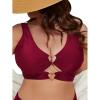 imageSOLY HUX Womens Plus Size Bikini Tops Heart Ring Swimsuit Cut Out Bathing Suit Tops V Neck BeachwearSolid Burgundy