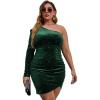 imageSOLY HUX Womens Plus Size One Shoulder Sexy Bodycon Formal Dress Long Sleeve Ruched Wrap Velvet Party DressDark Green